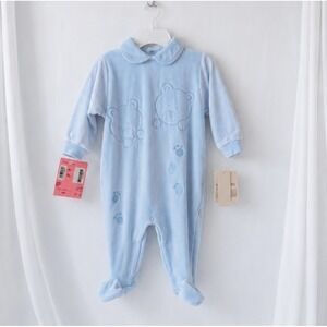 Minibasix Bear Footed Pajamas Sleeper Jumpsuit 6MO Blue Nordstrom Gift Box NWT